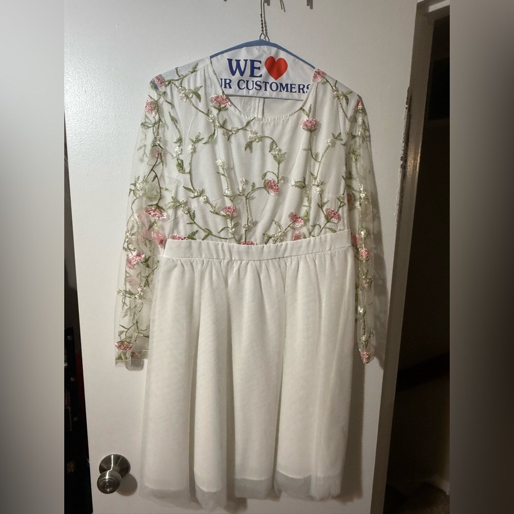 Amazon White Floral Embroidered Midi Dress